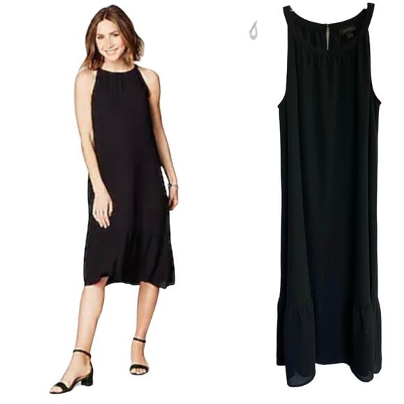 J. Jill‎ Wearever Black Halter Shift Ruffle Dress - Midi Length S - Picture 1 of 12